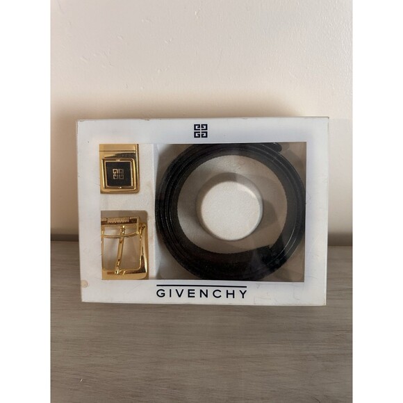 Vintage Givenchy Black Leather Belt Set 2 Gold Buckles main image 10